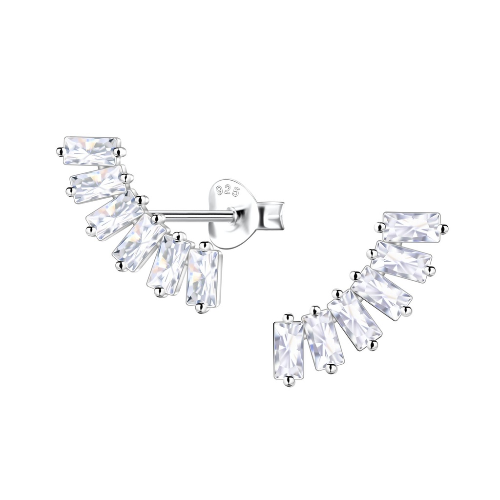 Silver Baguette Curved Stud Earrings 