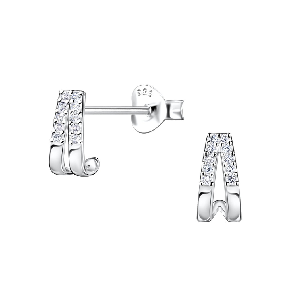Puces d'oreilles demi-créole double ligne en argent