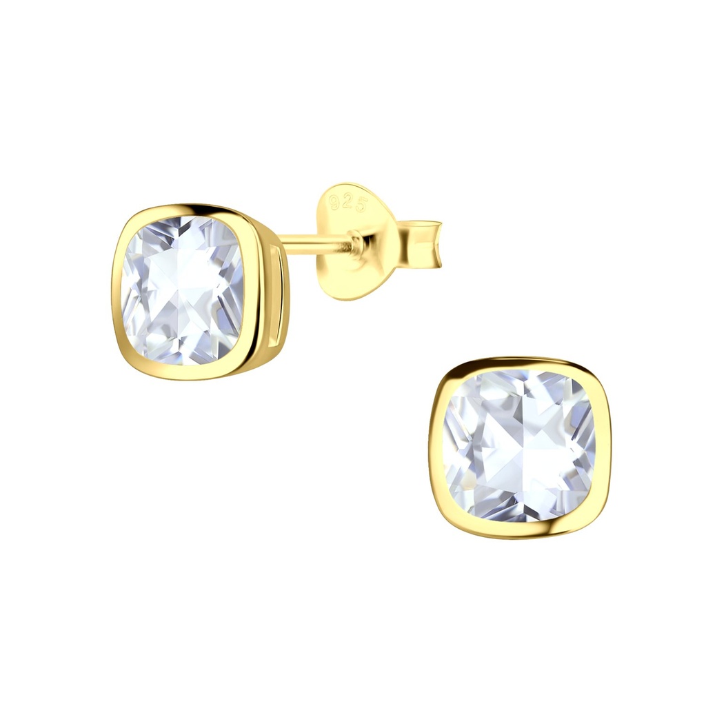 [10032095] Puces d'oreilles en argent zircon coussin 6 mm