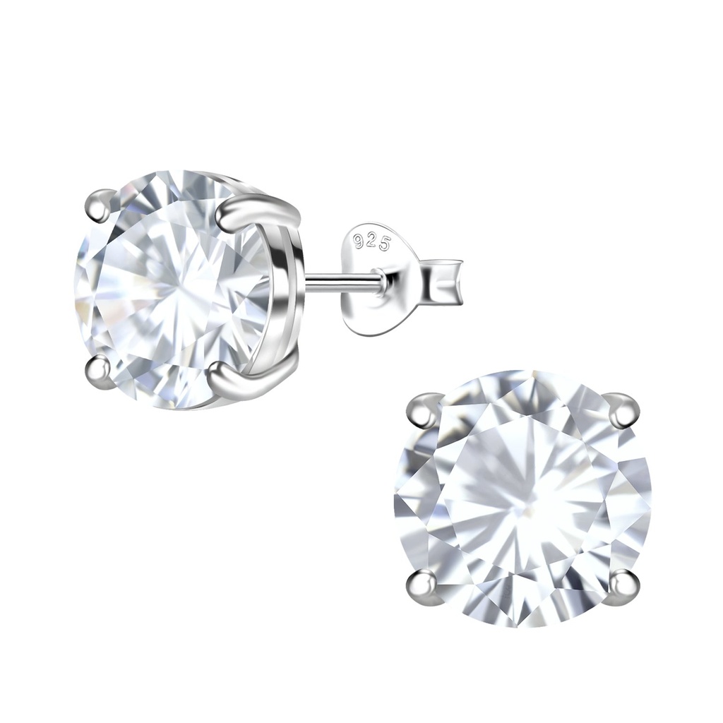 [10033898] Puces d'oreilles en argent zircon rond 10 mm
