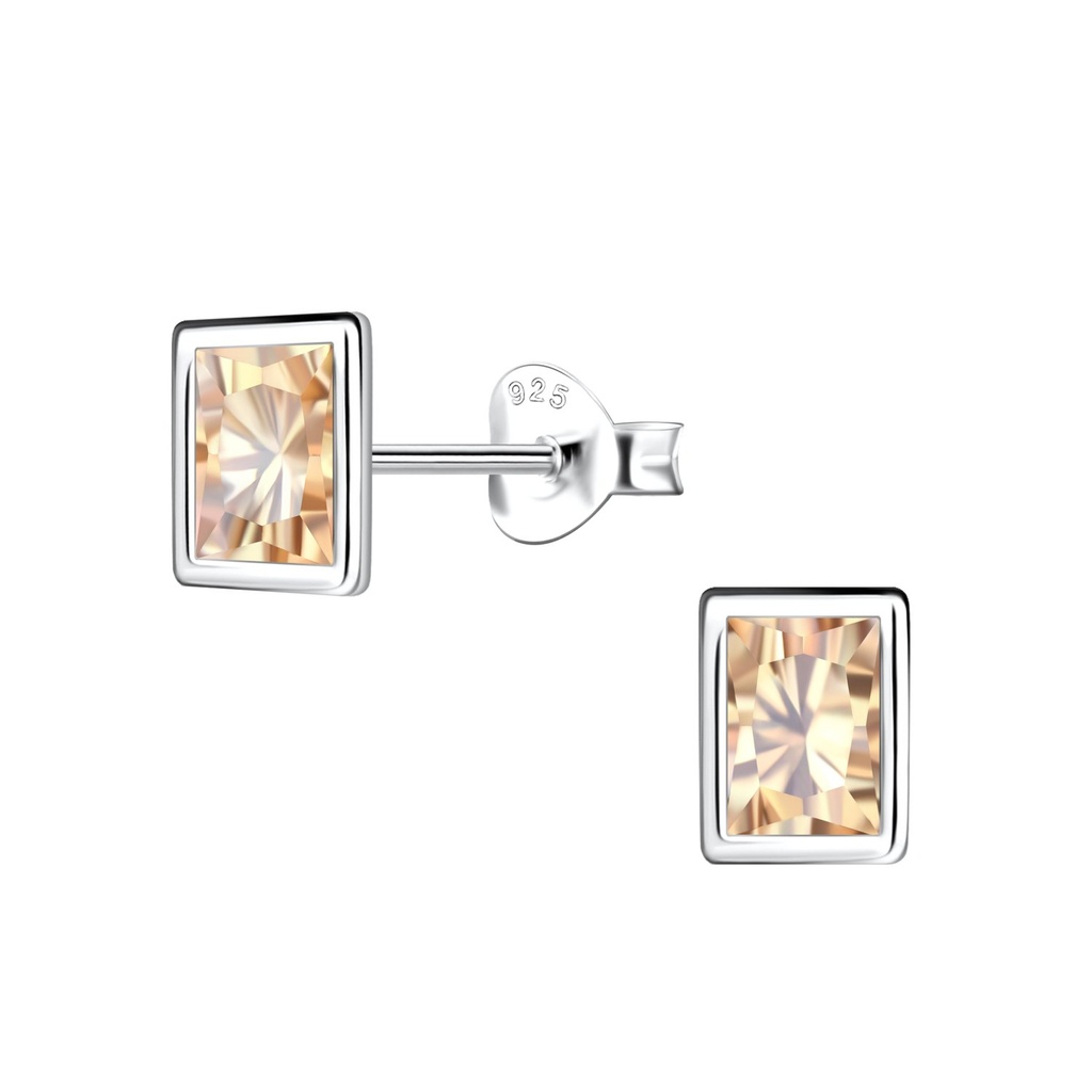 [10034274] Puces d'oreilles en argent zircon baguette 4x6 mm (Champagne)