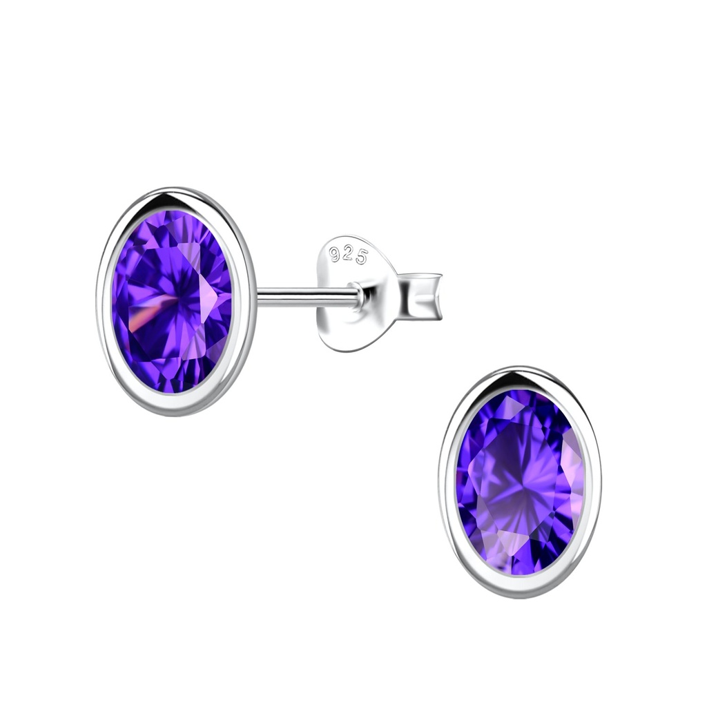 6x8mm Oval Cubic Zirconia Silver Stud Earrings
