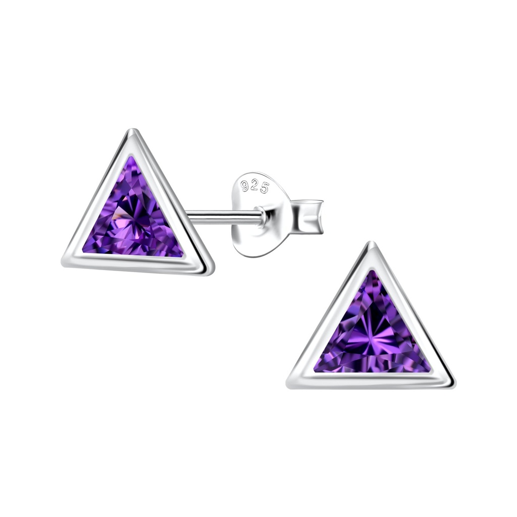 6mm Triangle Cubic Zirconia Silver Stud Earrings