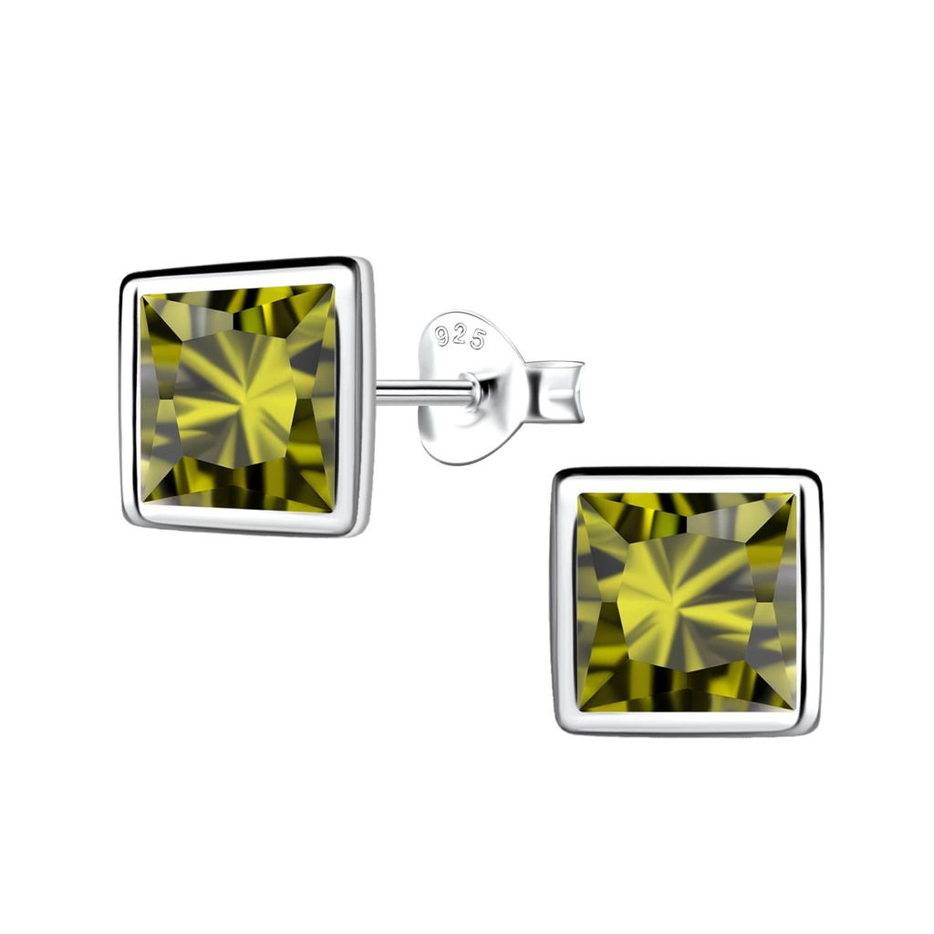 8mm Square Cubic Zirconia Silver Stud Earrings