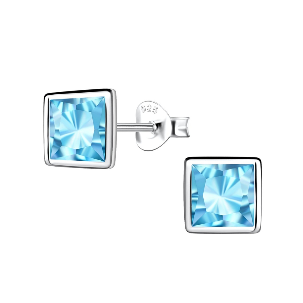 [10034264] Puces d'oreilles en argent zircon carré 6 mm