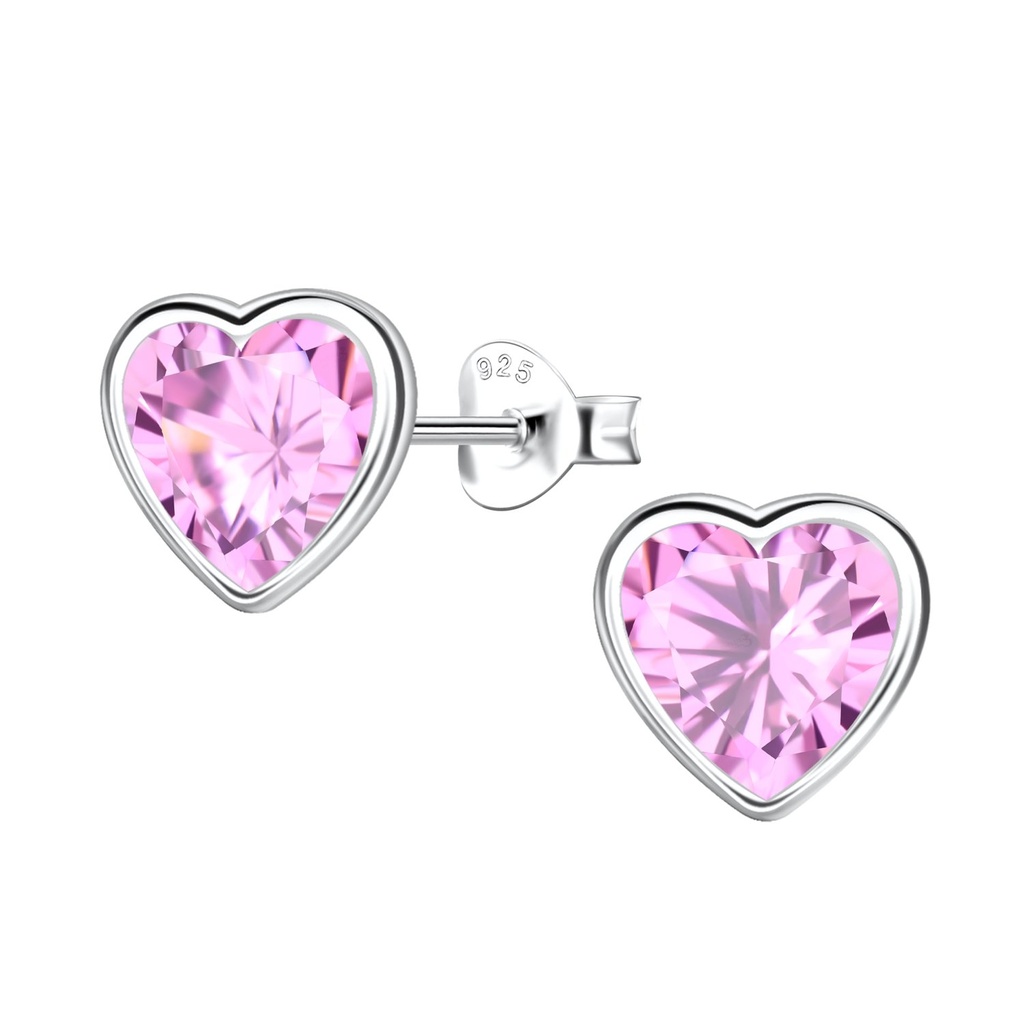 8mm Heart Cubic Zirconia Silver Stud Earrings