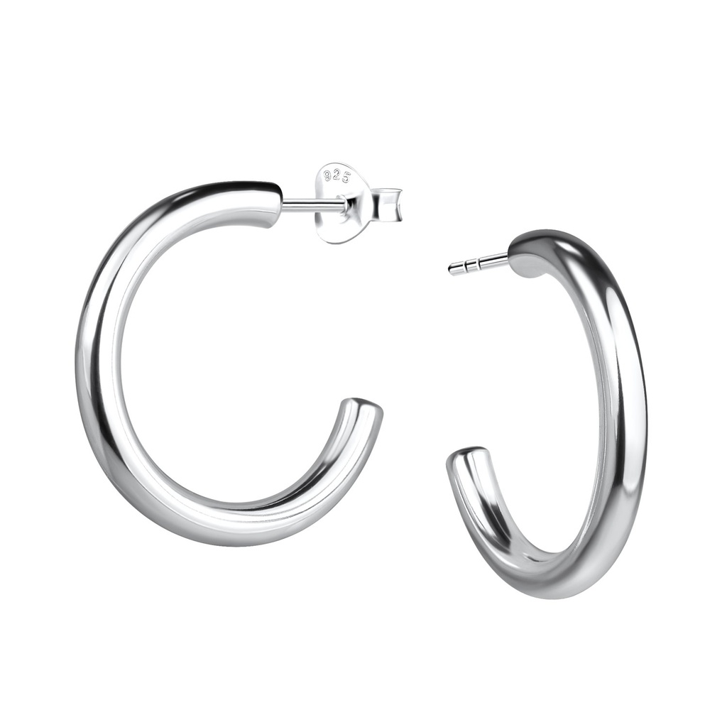 Silver Half Hoop Stud Earrings