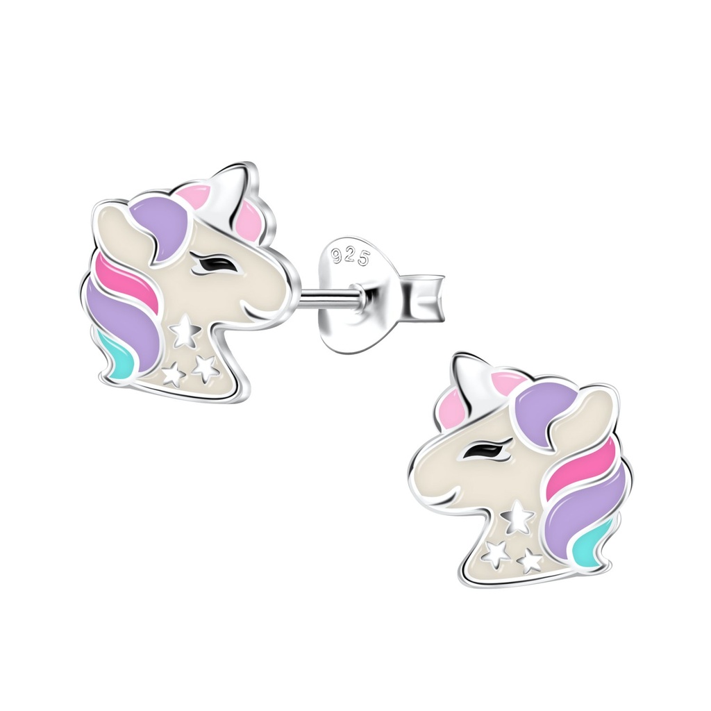 Silver Unicorn Stud Earrings