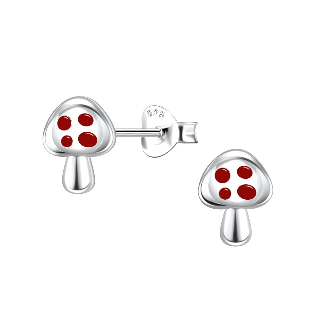 Silver Mushroom Stud Earrings