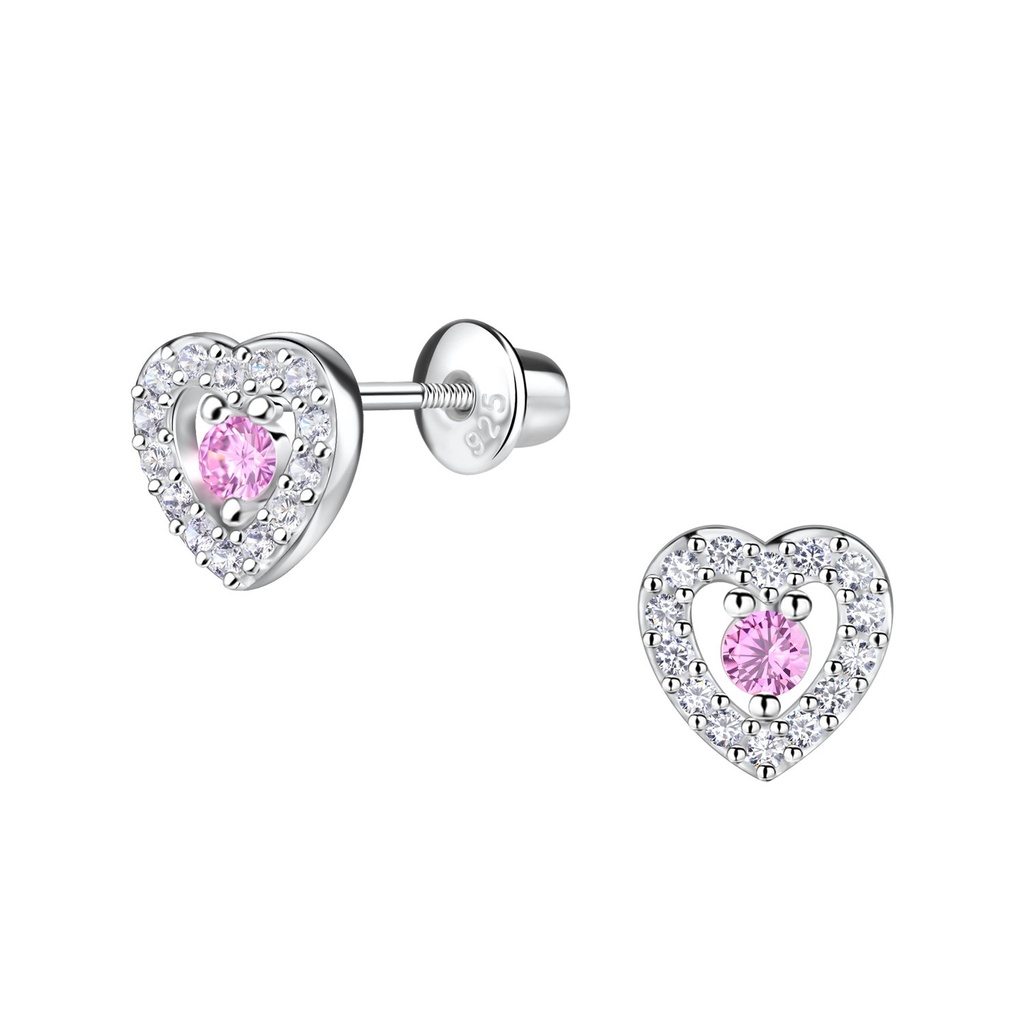 [10031460] Silver Heart Screw Back Bullet Earrings