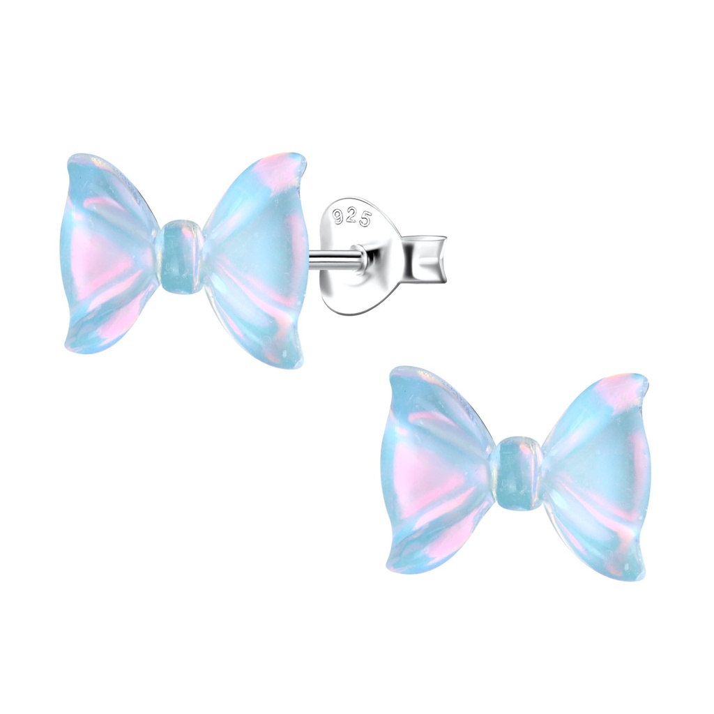 Silver Stud Earrings with Resin Bow