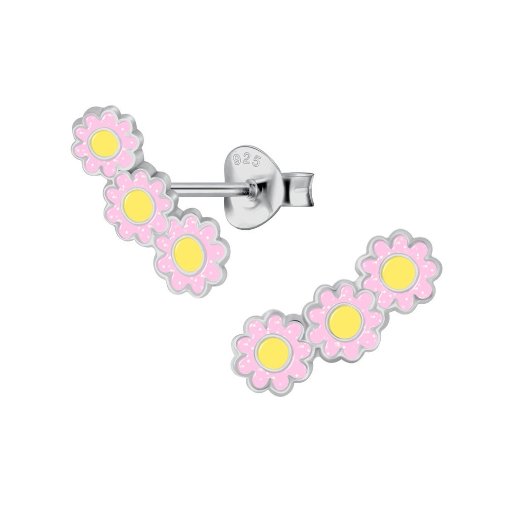 [10033954] Silver Triple Daisy Stud Earrings