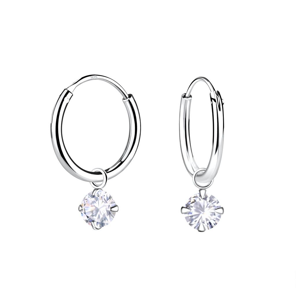 [10035028] 4mm Cubic Zirconia Charm Hoop Earrings