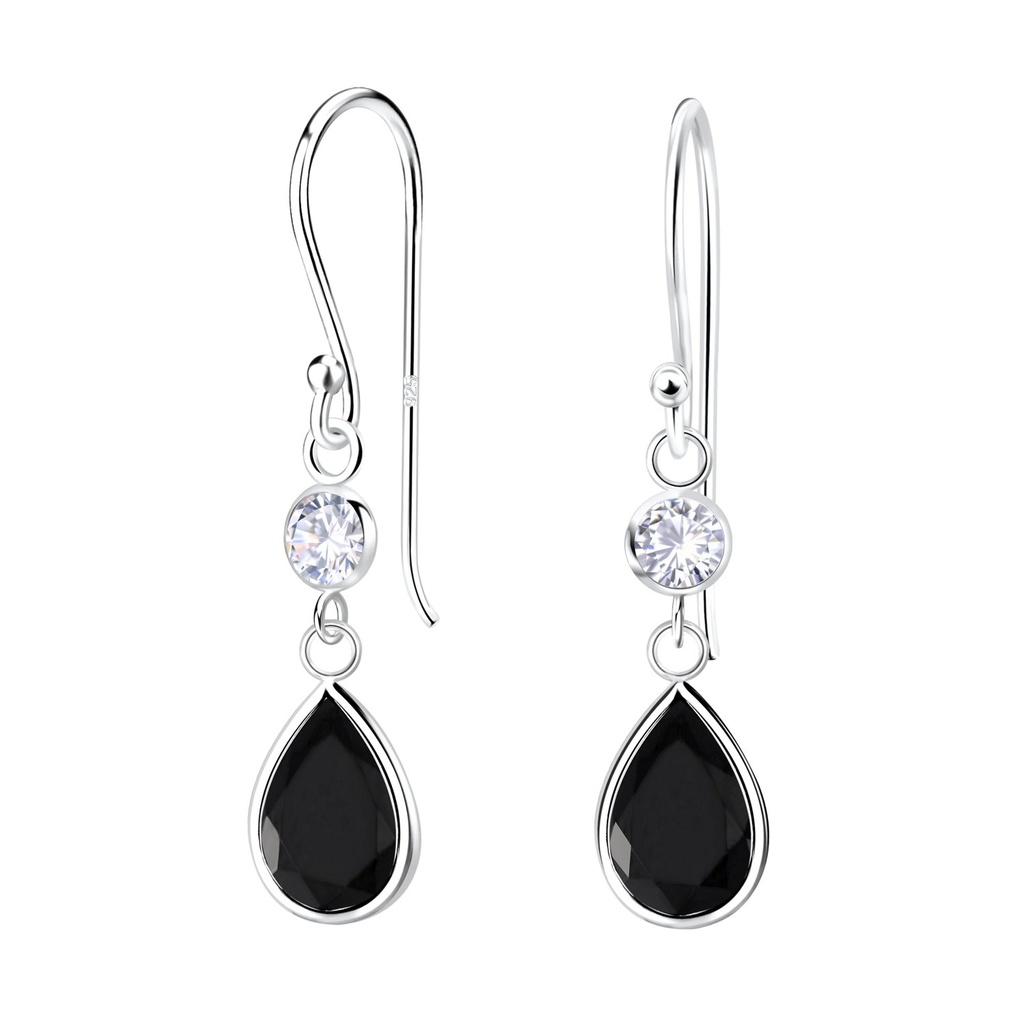[10033446] Silver Tear Drop Cubic Zirconia Dangle Earrings