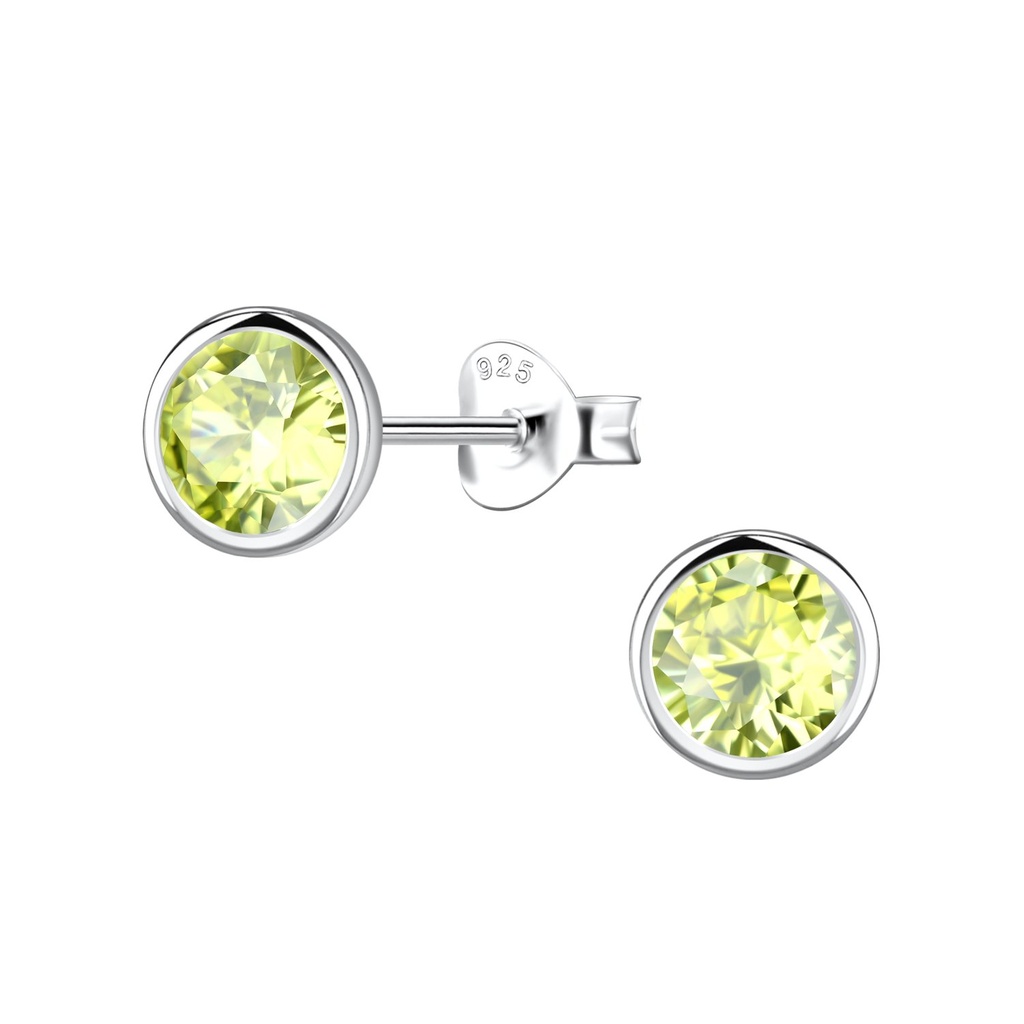 Puces d'oreilles en argent zircon rond 6 mm