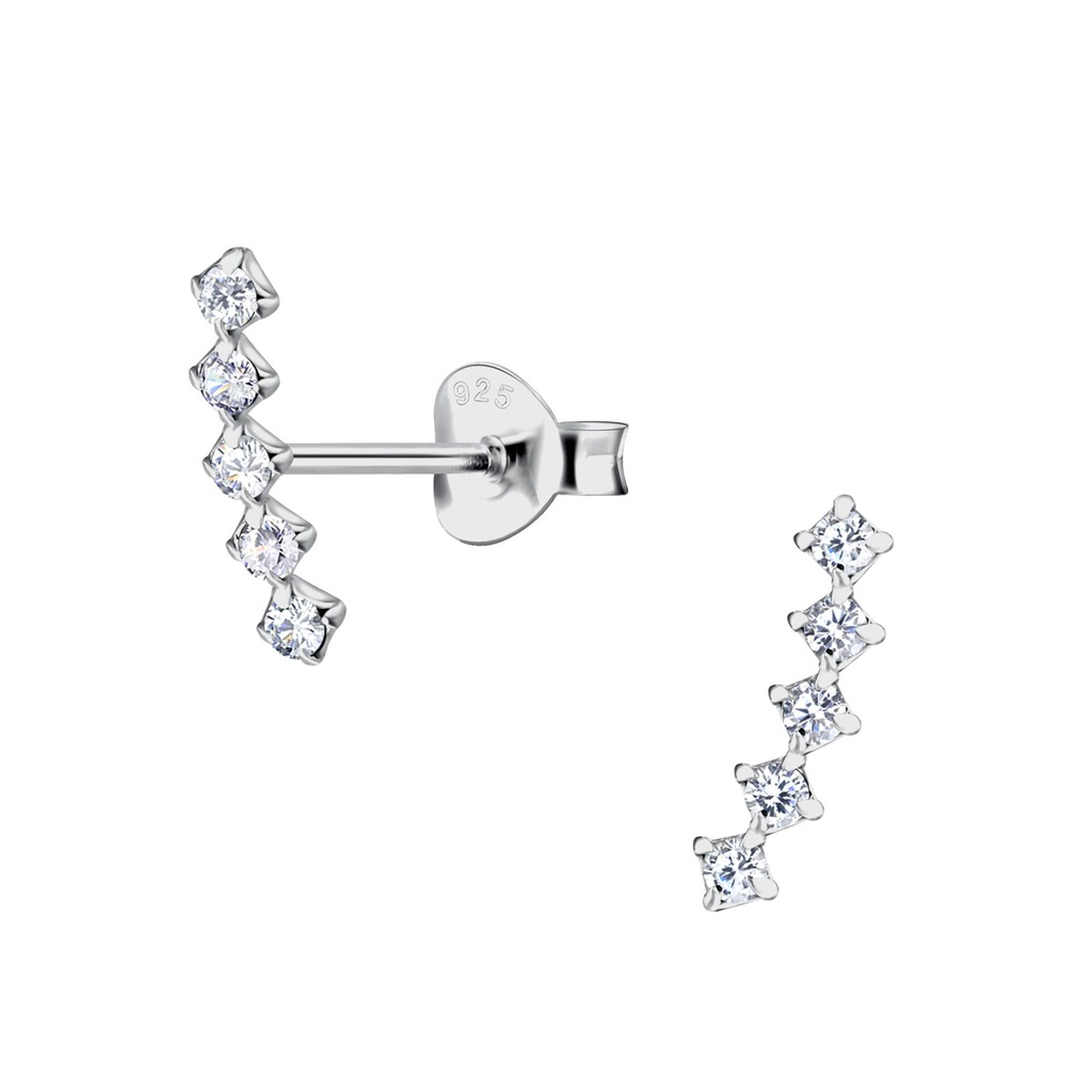1.5mm Cubic Zirconia Silver Curved Stud Earrings