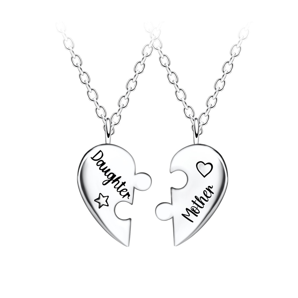 Silver Mother Daughter Necklace Set