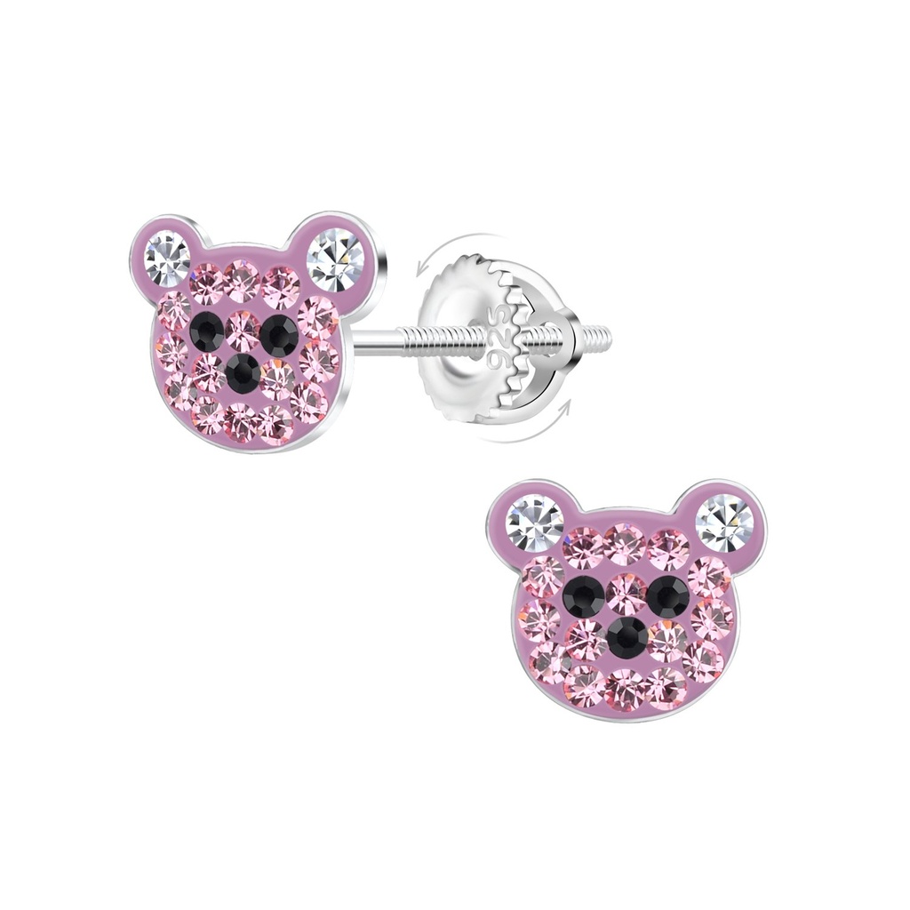 [10033467] Boucles d'oreilles à fermoir à vis ours en argent cristal