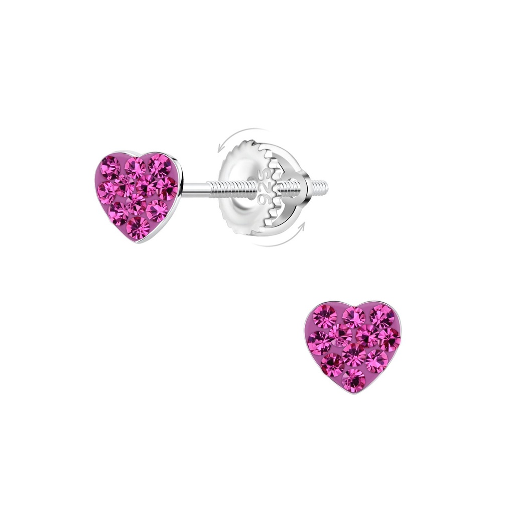 [10036014] Boucles d'oreilles à fermoir à vis cœur en argent
