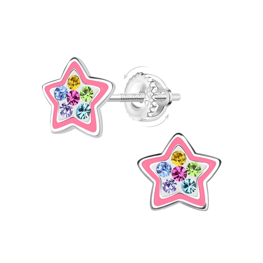 Silver Star Screw Back Earrings
