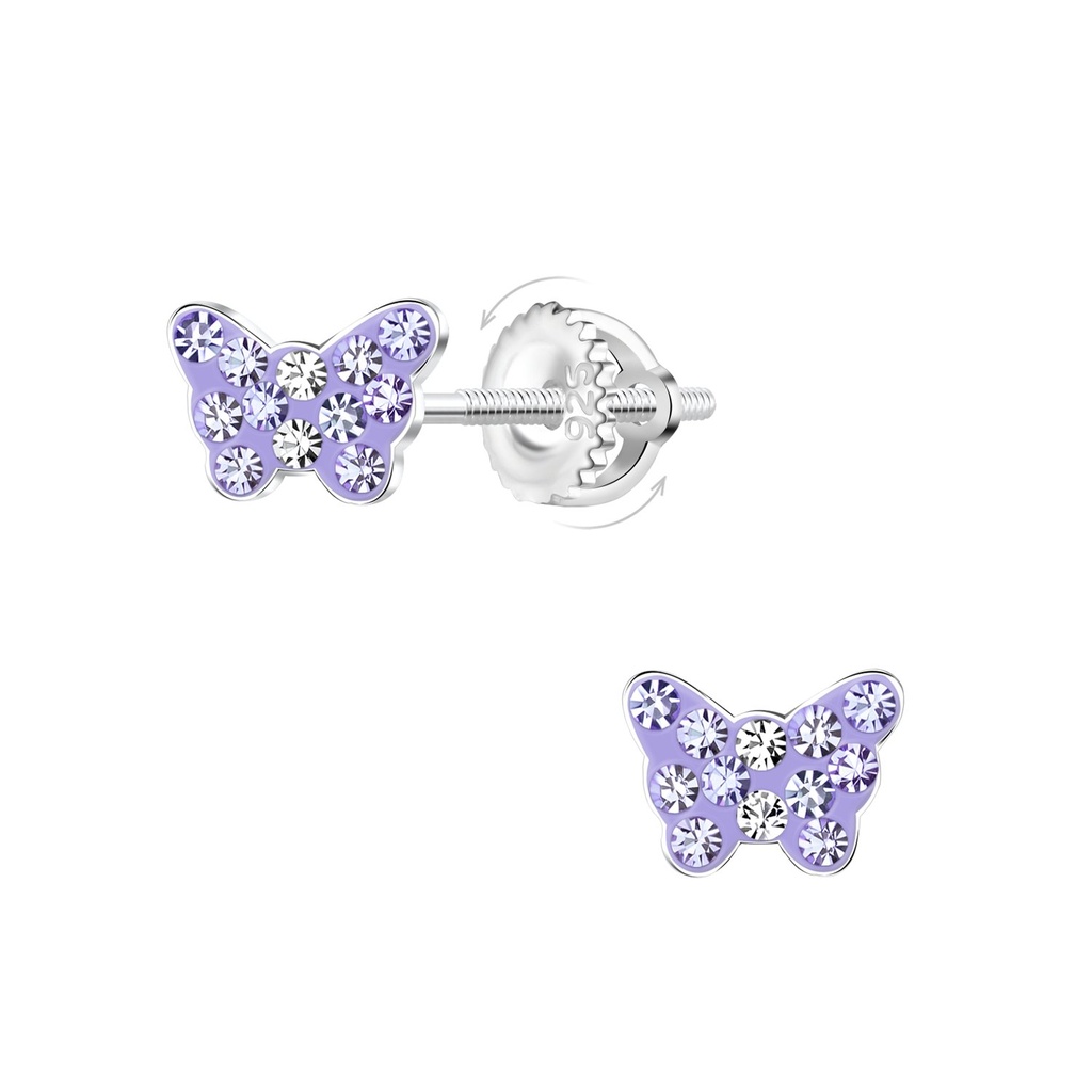 [10033479] Boucles d'oreilles à fermoir à vis papillon en argent cristal