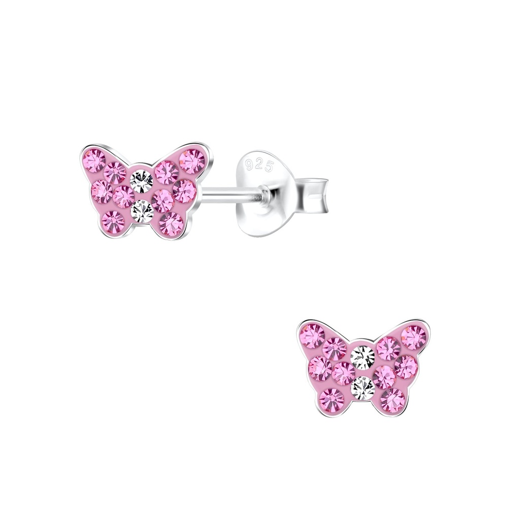 Silver Butterfly Crystal Stud Earrings