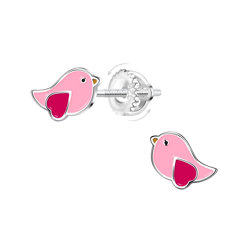 Silver Bird Screw Back Earrings