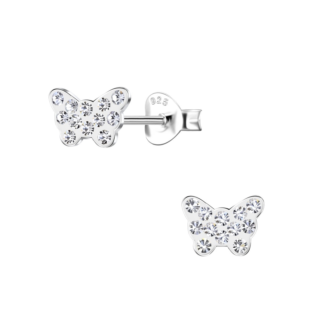 [10032902] Puces d'oreilles papillon en argent cristal