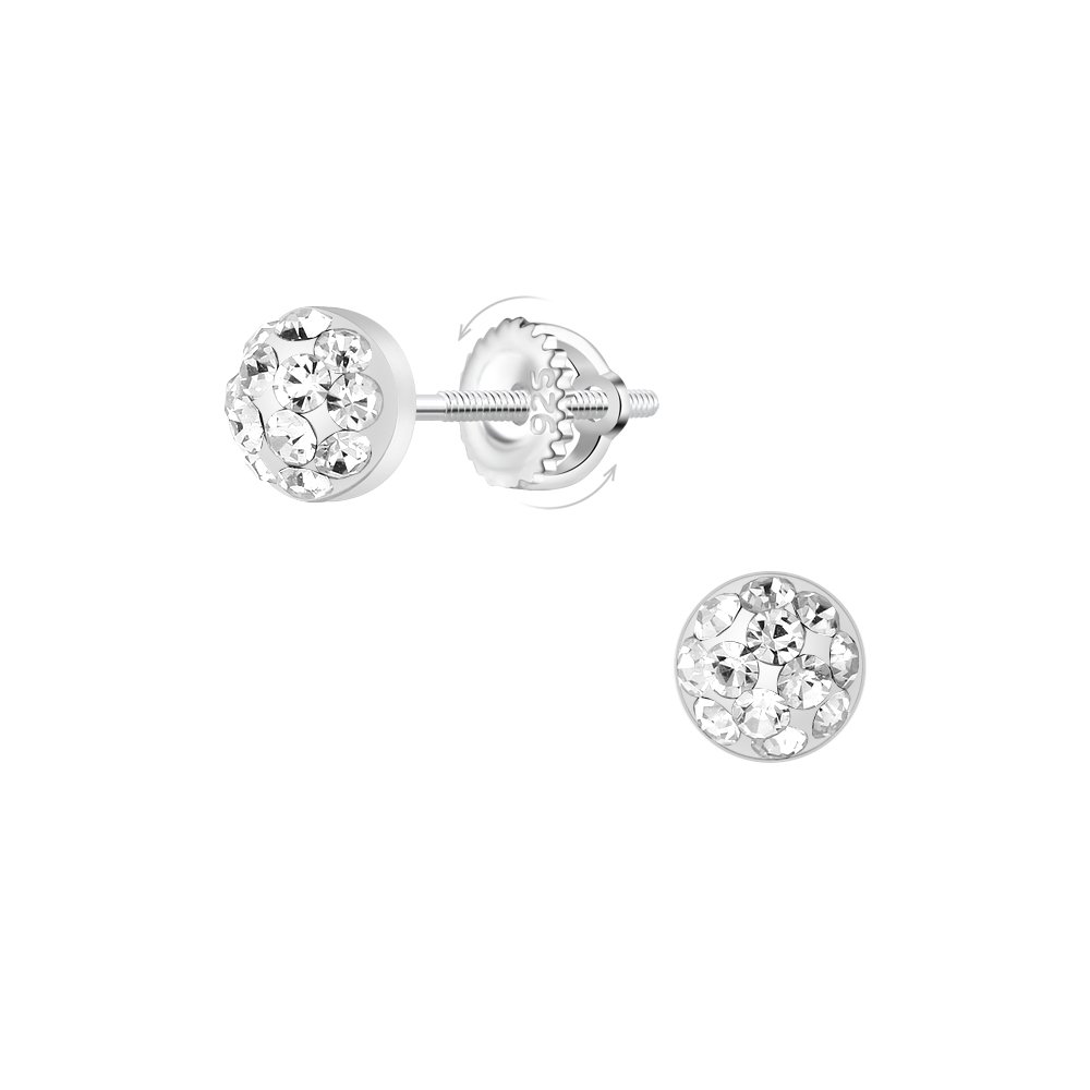 [10036009] Silver Crystal Screw Back Earrings