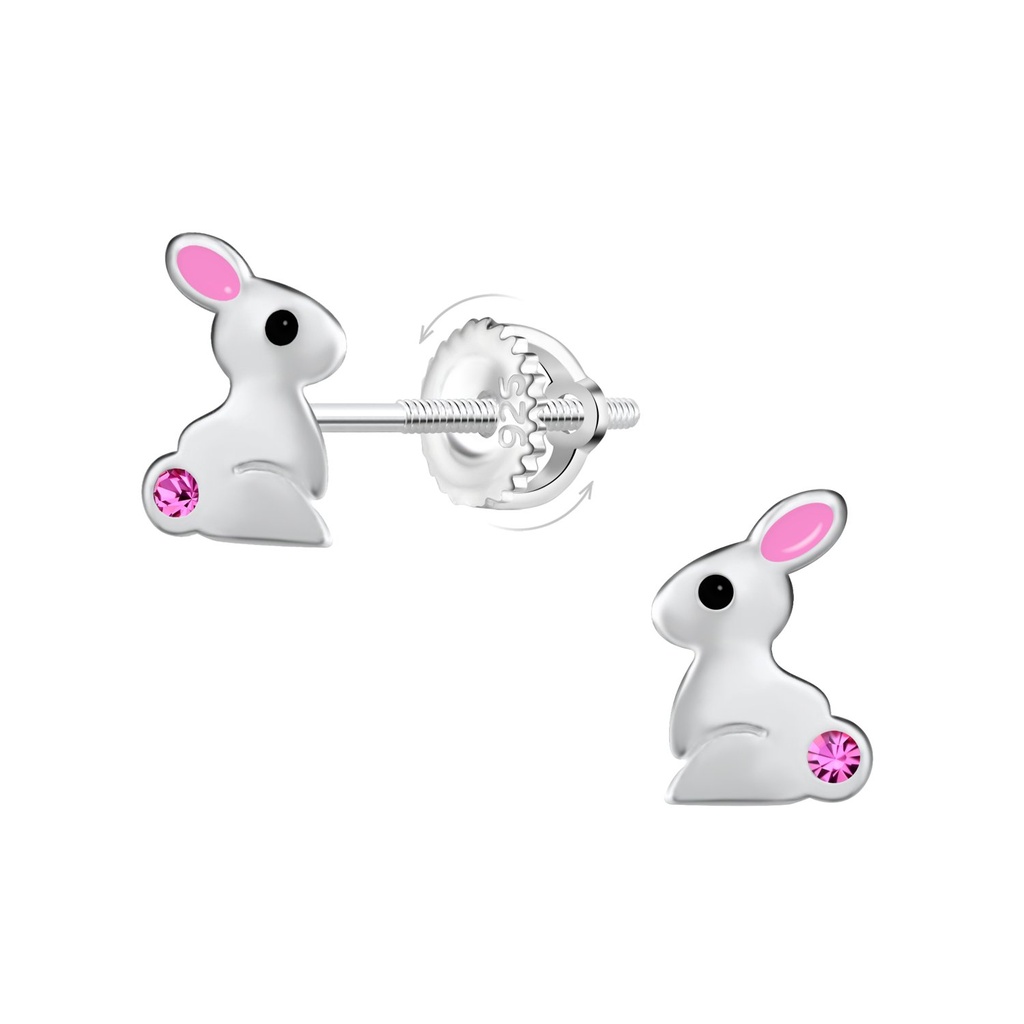 [10036038] Boucles d'oreilles à fermoir à vis lapin en argent
