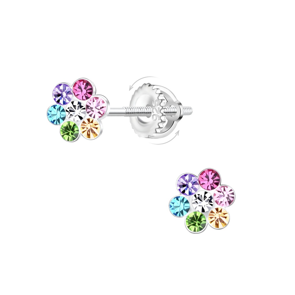 [10036018] Boucles d'oreilles à fermoir à vis fleur en argent