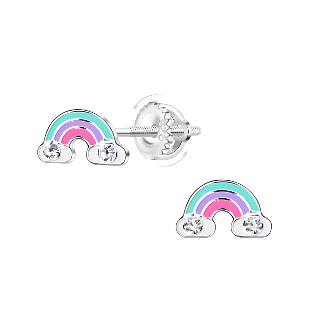 [10036037] Boucles d'oreilles à fermoir à vis arc-en-ciel en argent