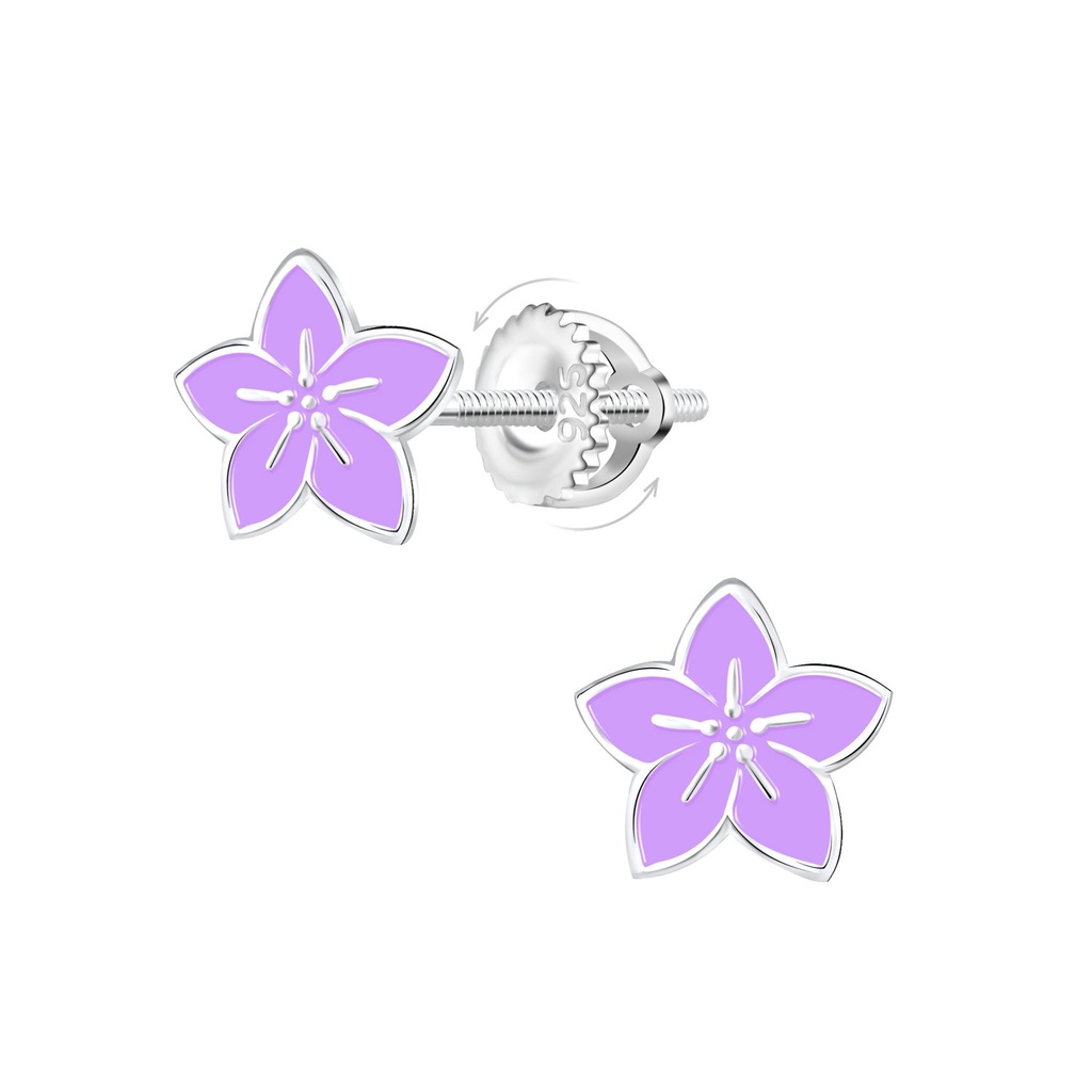 [10033933] Silver Flower Screw Back Earrings