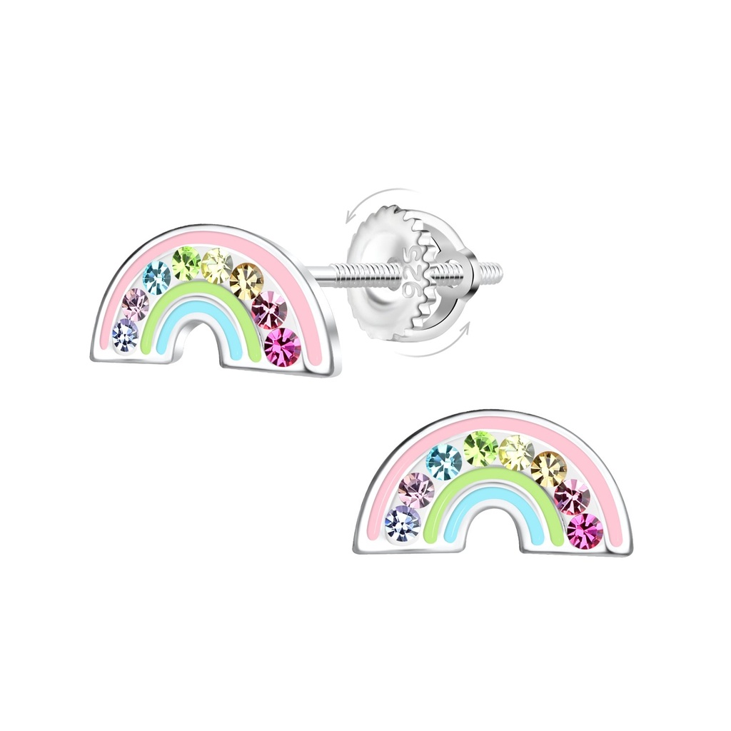 [10033485] Boucles d'oreilles à fermoir à vis arc-en-ciel en argent