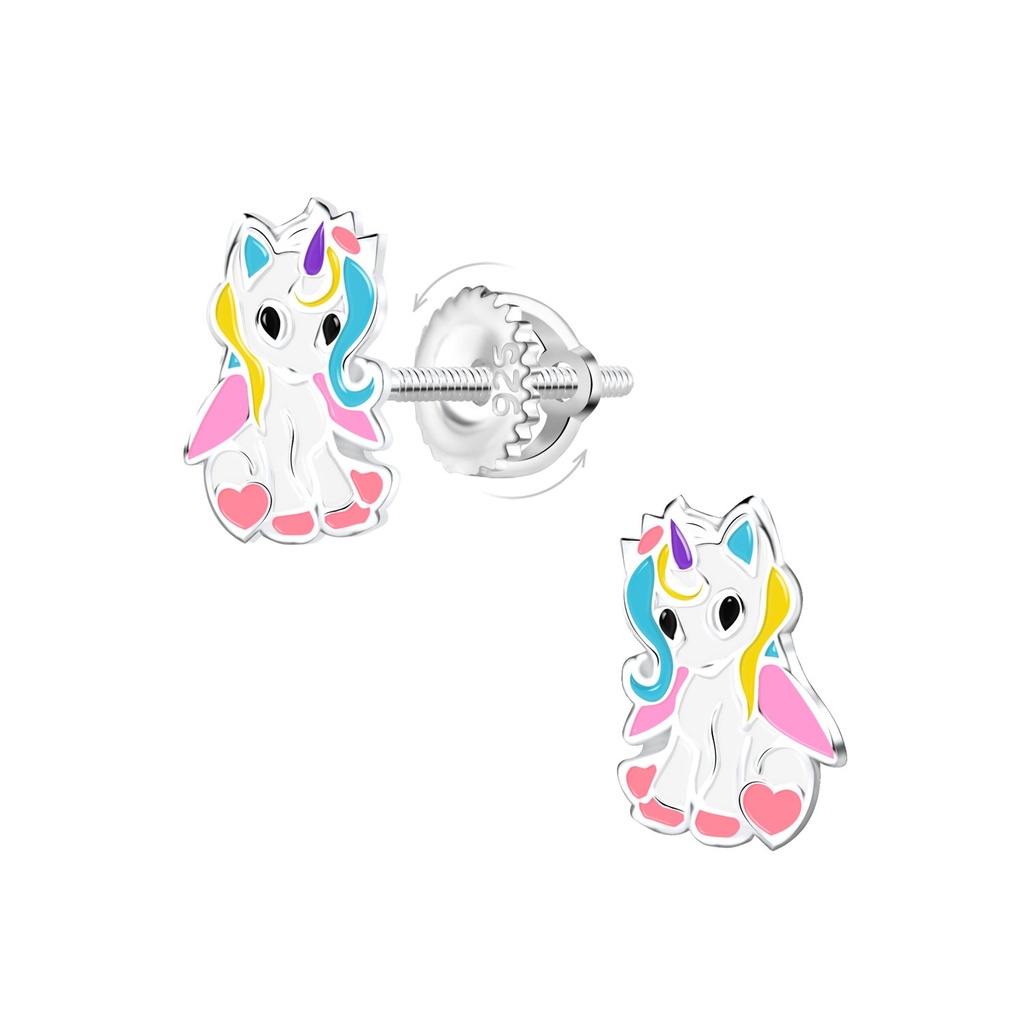 [10032745] Boucles d'oreilles à fermoir à vis licorne en argent