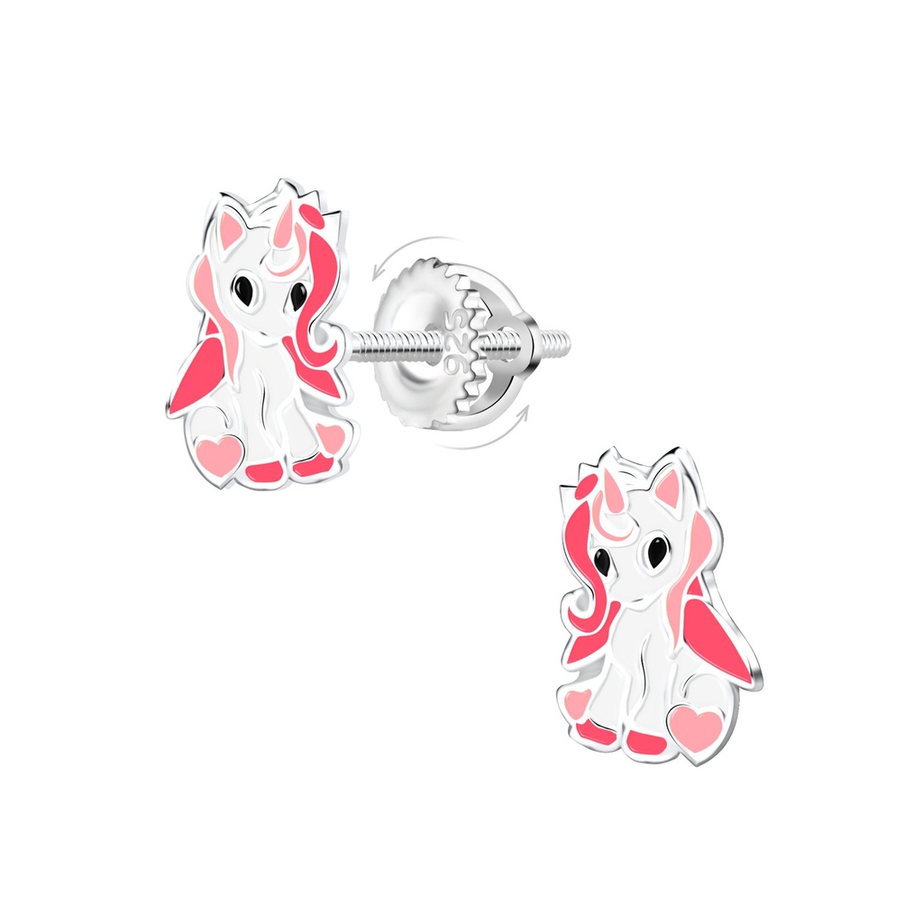 [10032744] Silver Unicorn Screw Back Earrings