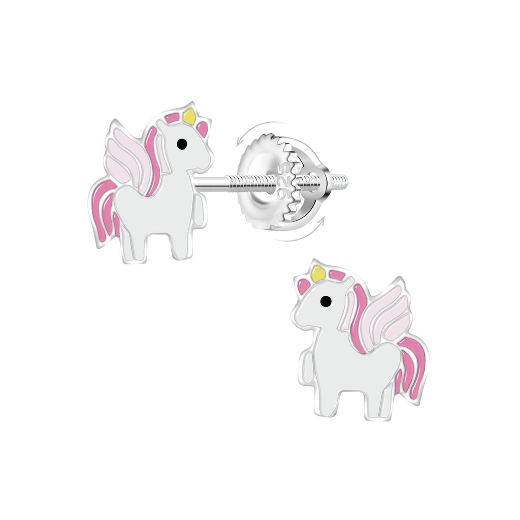 [10033859] Silver Unicorn Screw Back Earrings