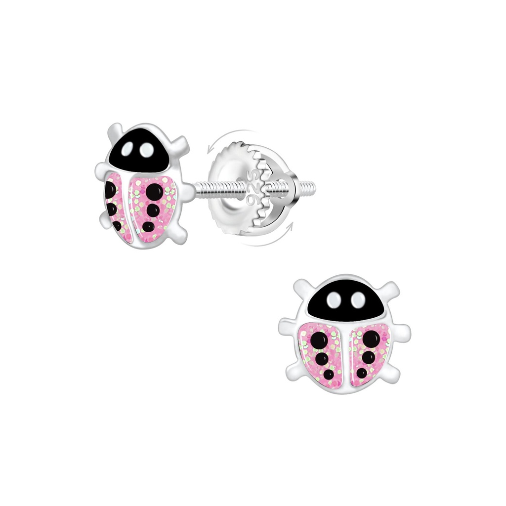 [10032752] Boucles d'oreilles à fermoir à vis coccinelle en argent
