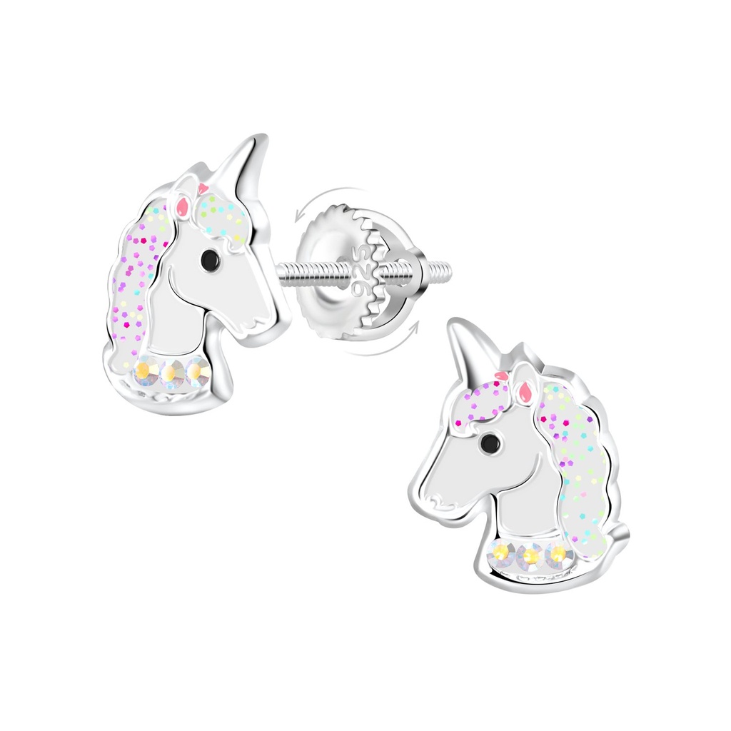 [10032749] Boucles d'oreilles à fermoir à vis licorne en argent