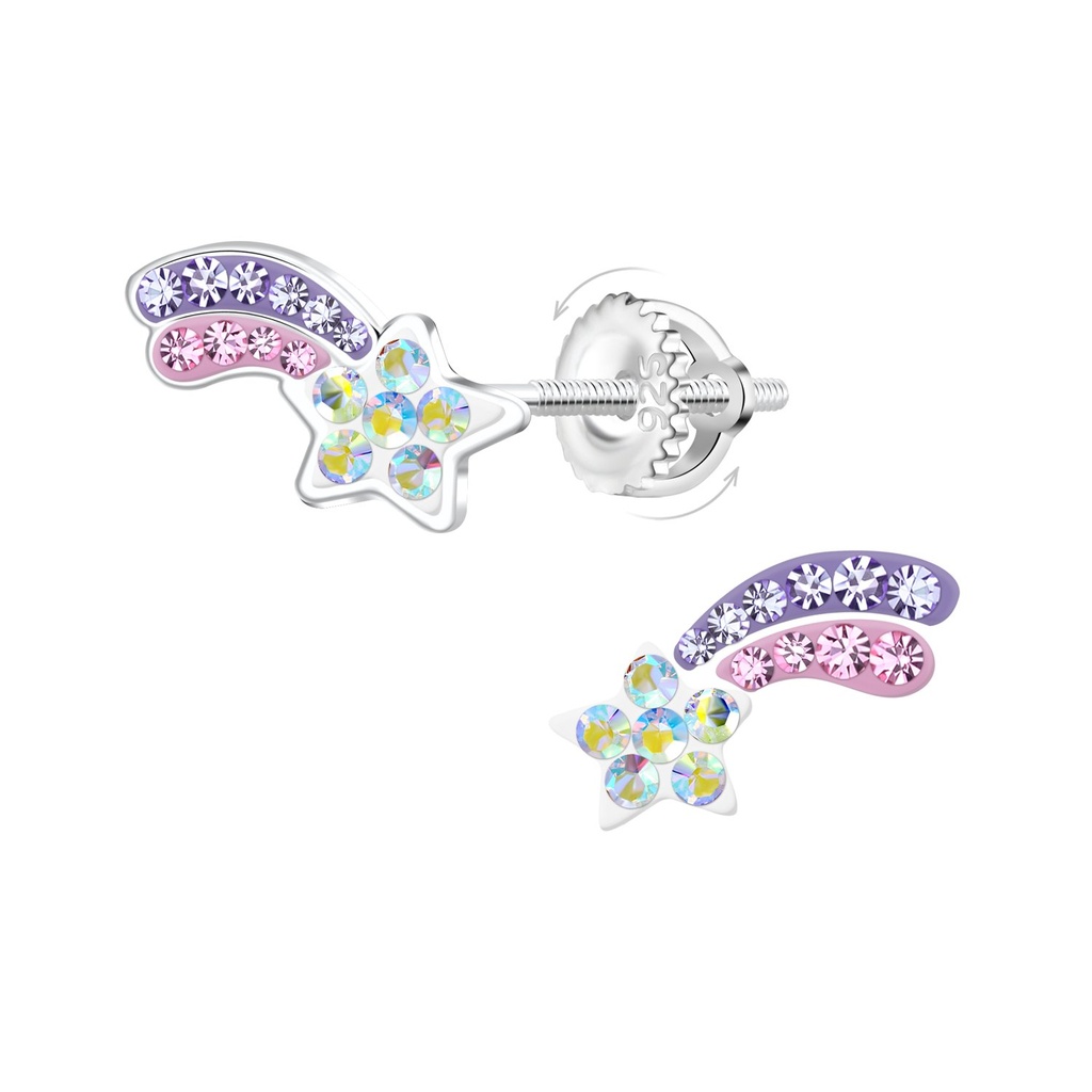 [10033460] Silver Shooting Star Screw Back Earrings