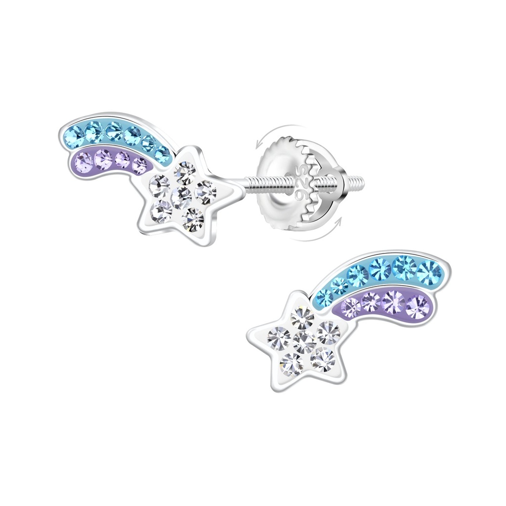 [10033466] Silver Shooting Star Screw Back Earrings
