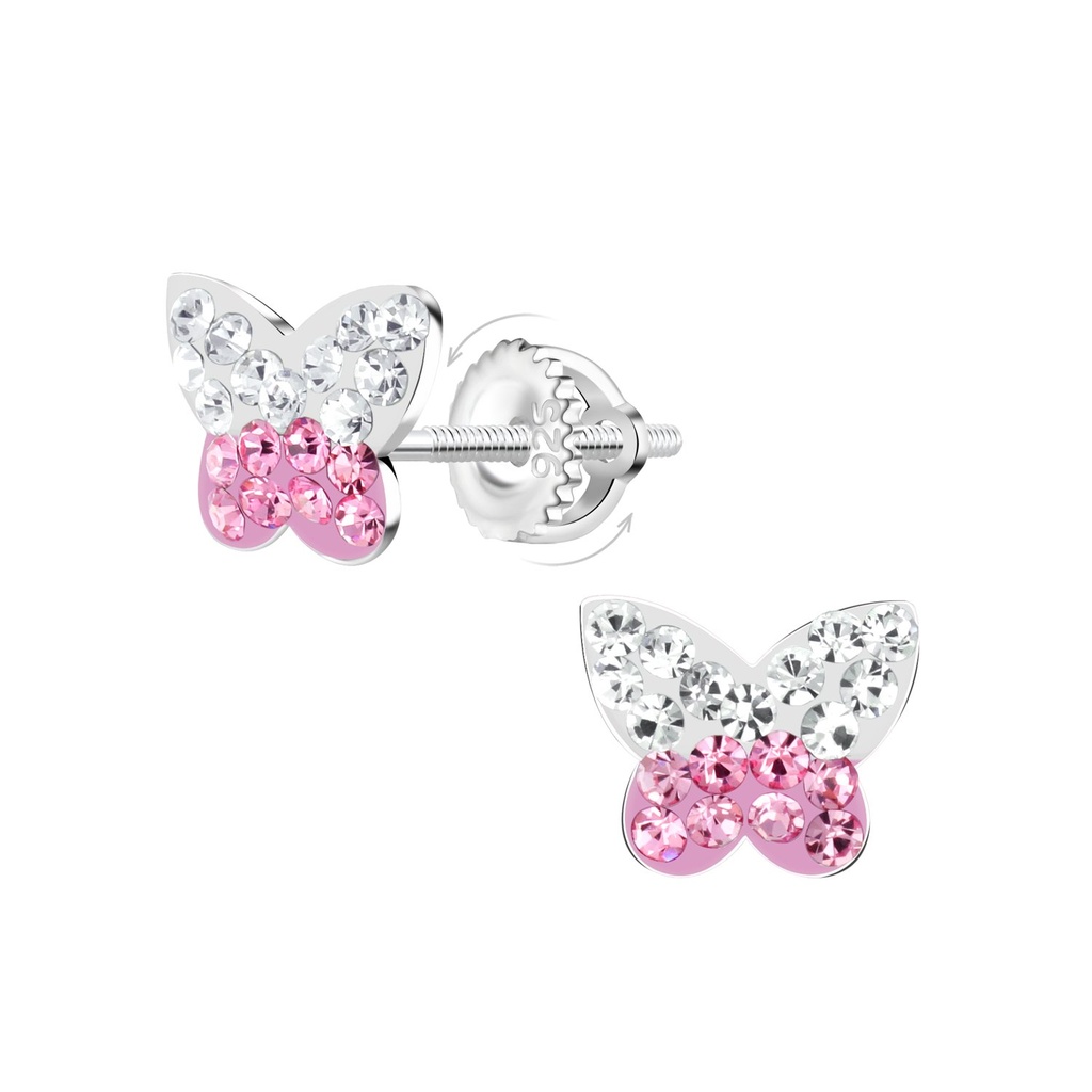 [10033461] Silver Butterfly Screw Back Earrings
