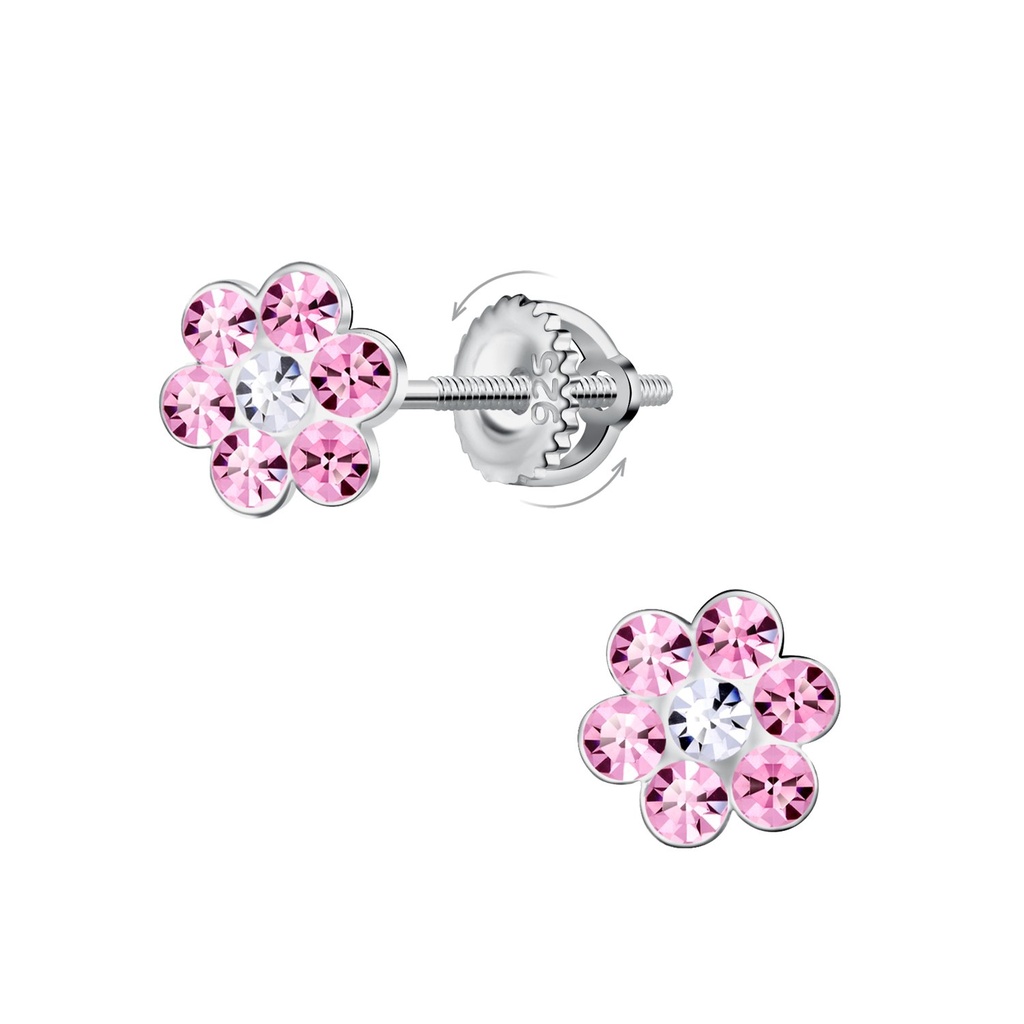 Boucles d'oreilles à fermoir à vis en argent cristal fleur