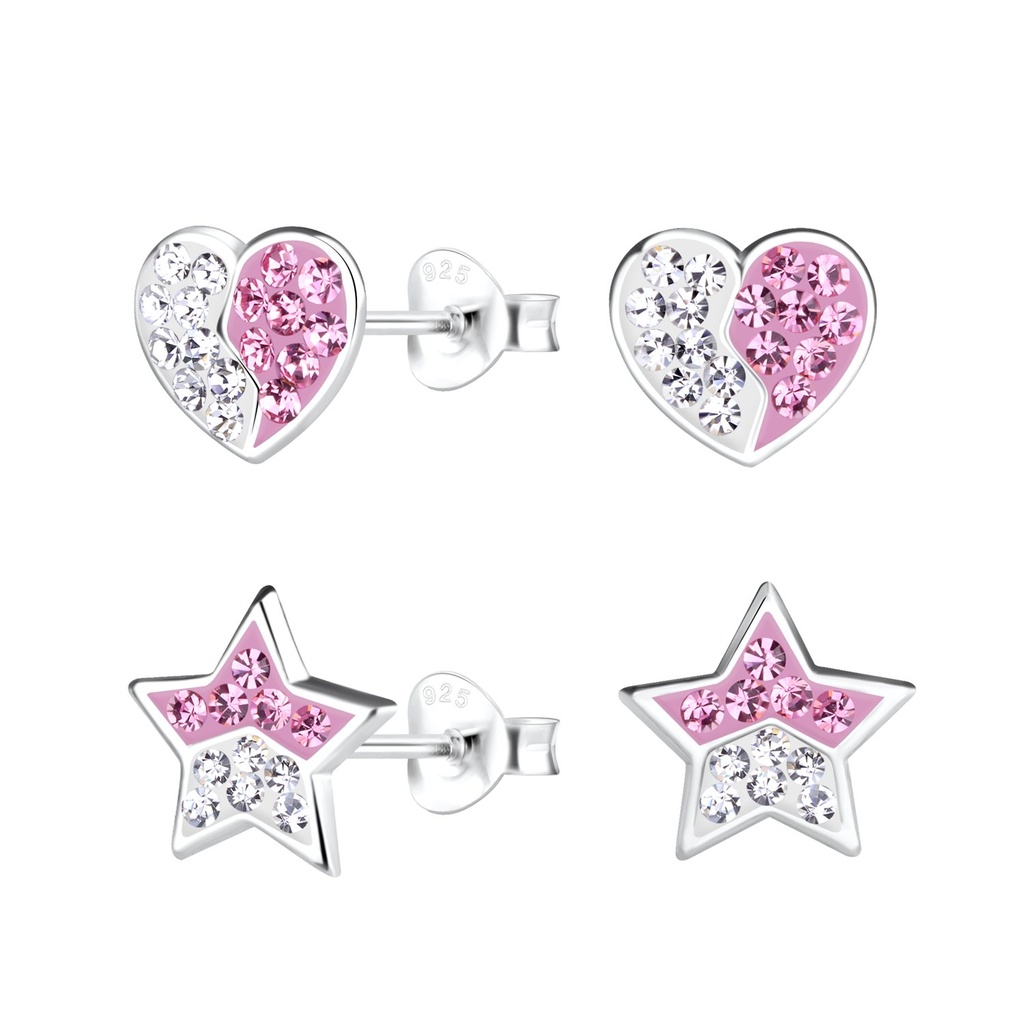 [10033973] Lot de puces d'oreilles cœur et étoile en argent
