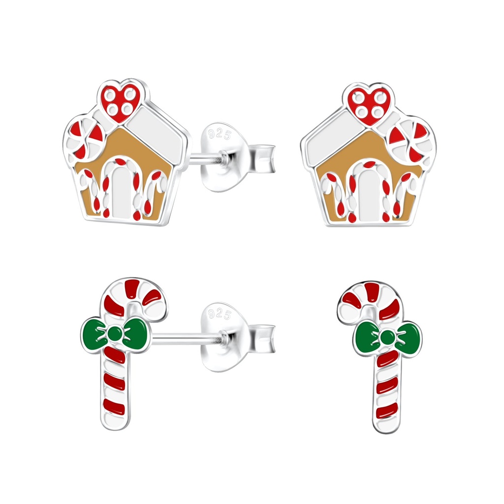 [10033980] Silver Christmas Candy Stud Earrings Set