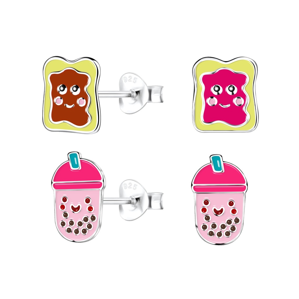 [10033999] Lot de puces d'oreilles gourmandises petit-déjeuner en argent