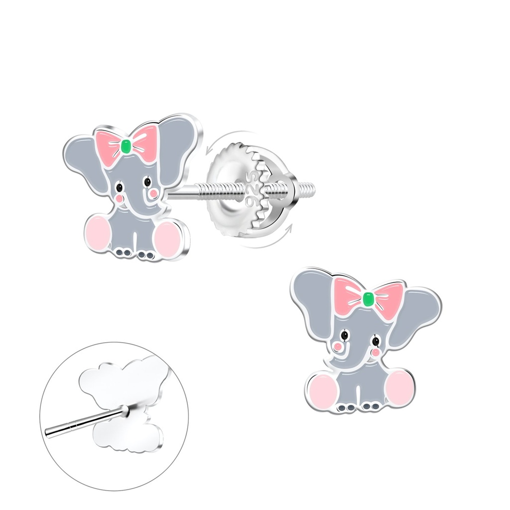 [10032739] Boucles d'oreilles à fermoir à vis éléphant en argent