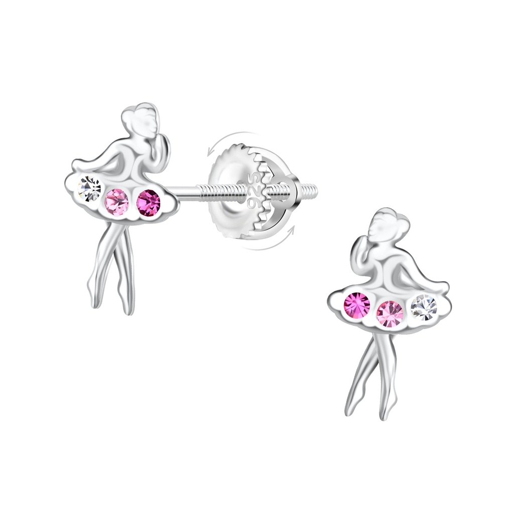 [10032751] Silver Ballerina Screw Back Earrings