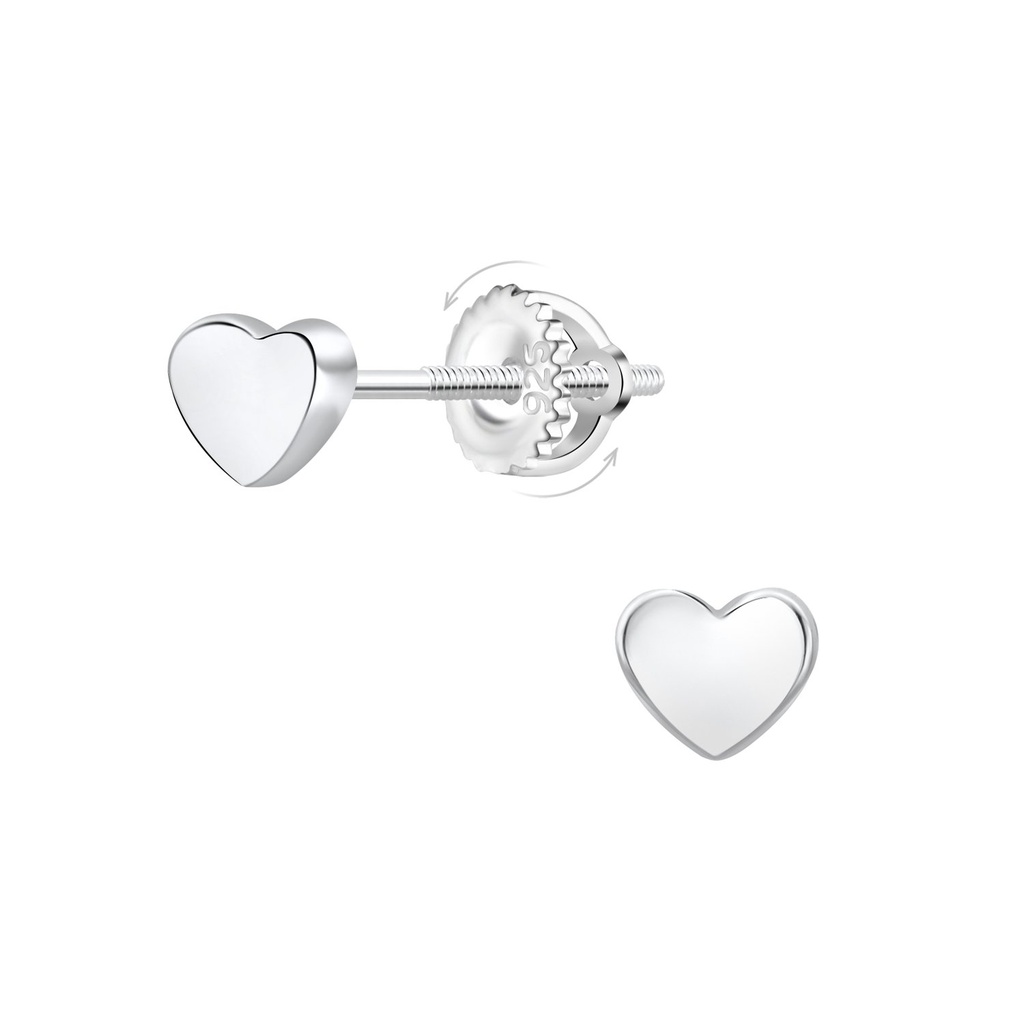 [10033926] Silver Heart Screw Back Earrings