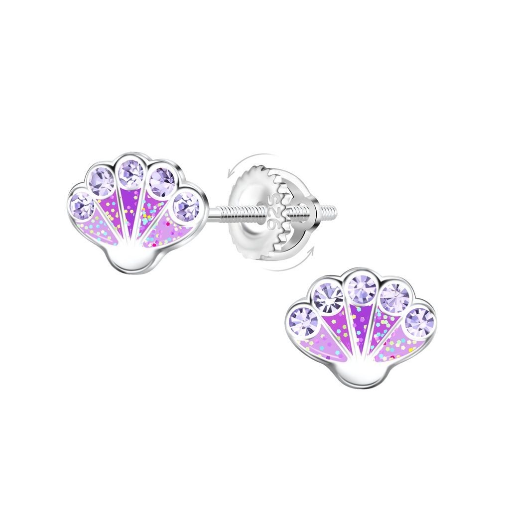 [10036044] Silver Shell Screw Back Earrings